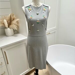 Banana Republic Beaded Gray Ponte Sheath Dress